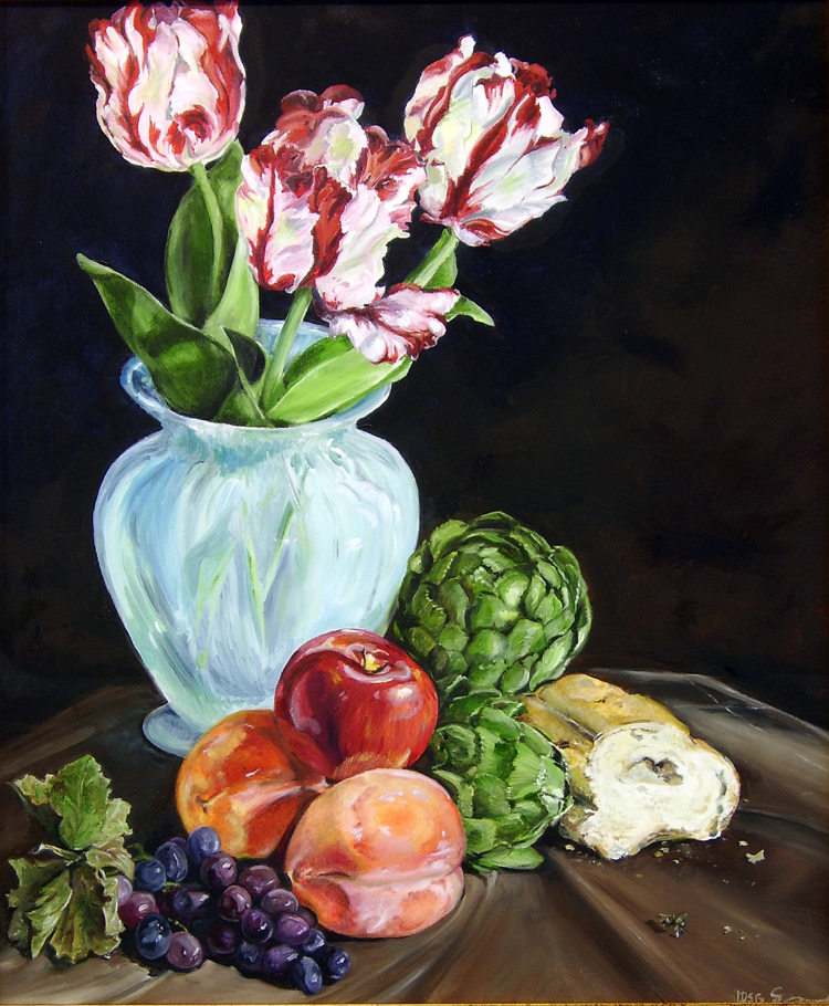 oil on canvas still life painting - Still Life with Artichokes