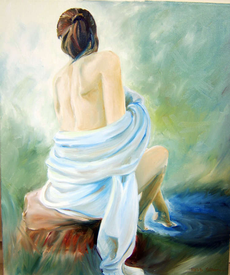 oil on canvas figure study painting - The Bather